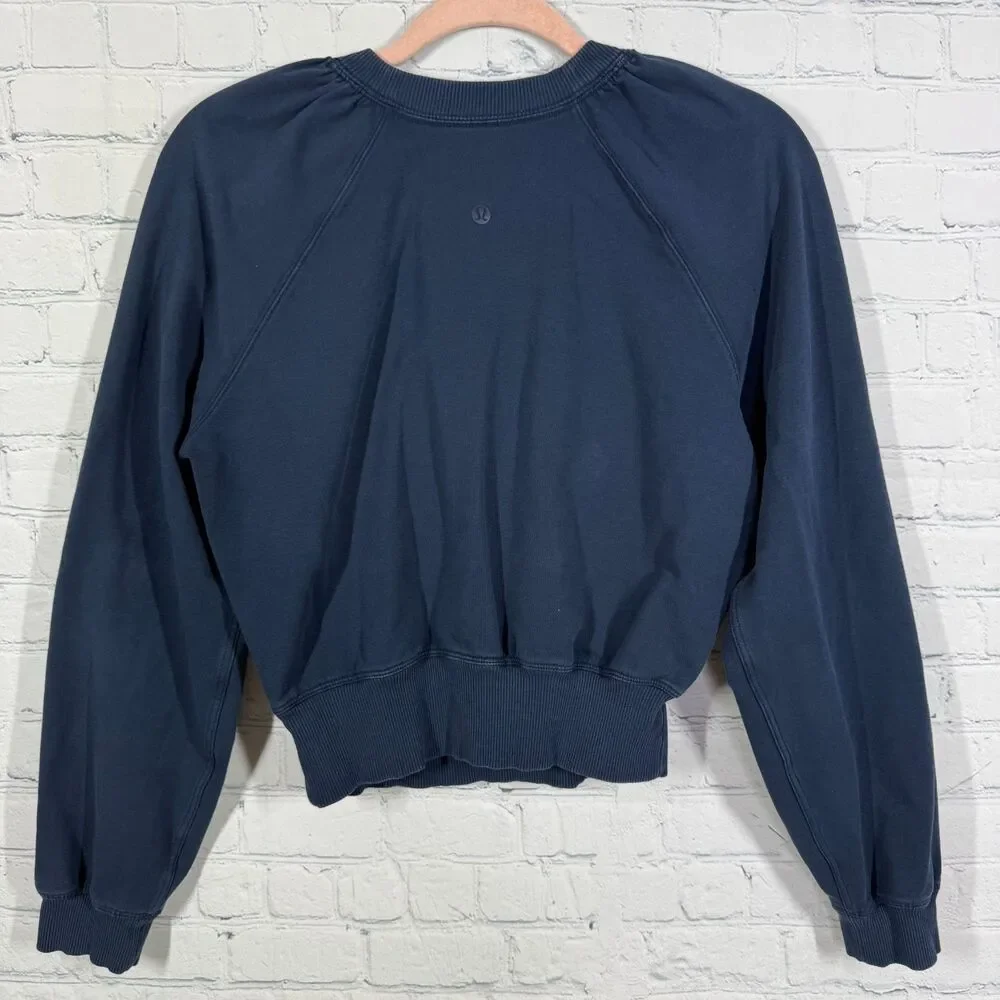 Lululemon LA Puff Sleeve Cropped Sweatshirt Size 4 Navy Athleisure Pullover